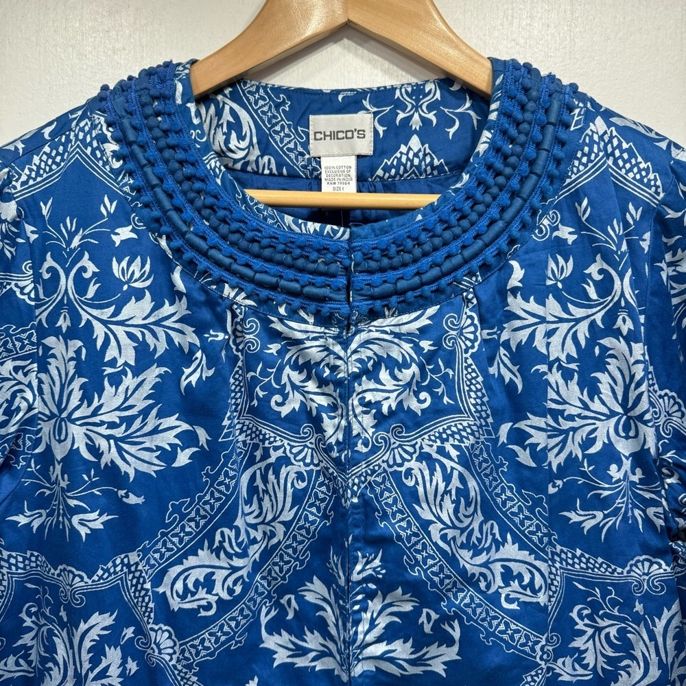 Chico's Blue and White Patterned Jacket